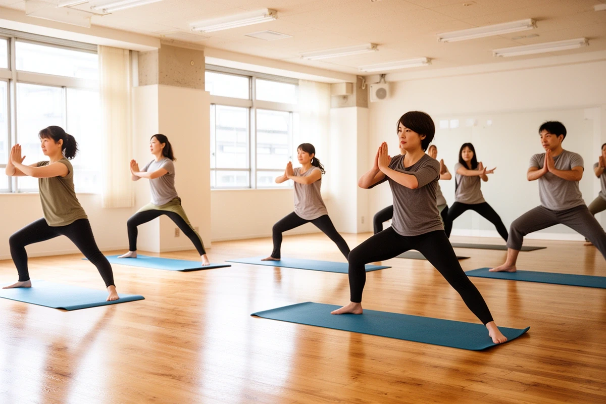 朝のグループヨガクラス